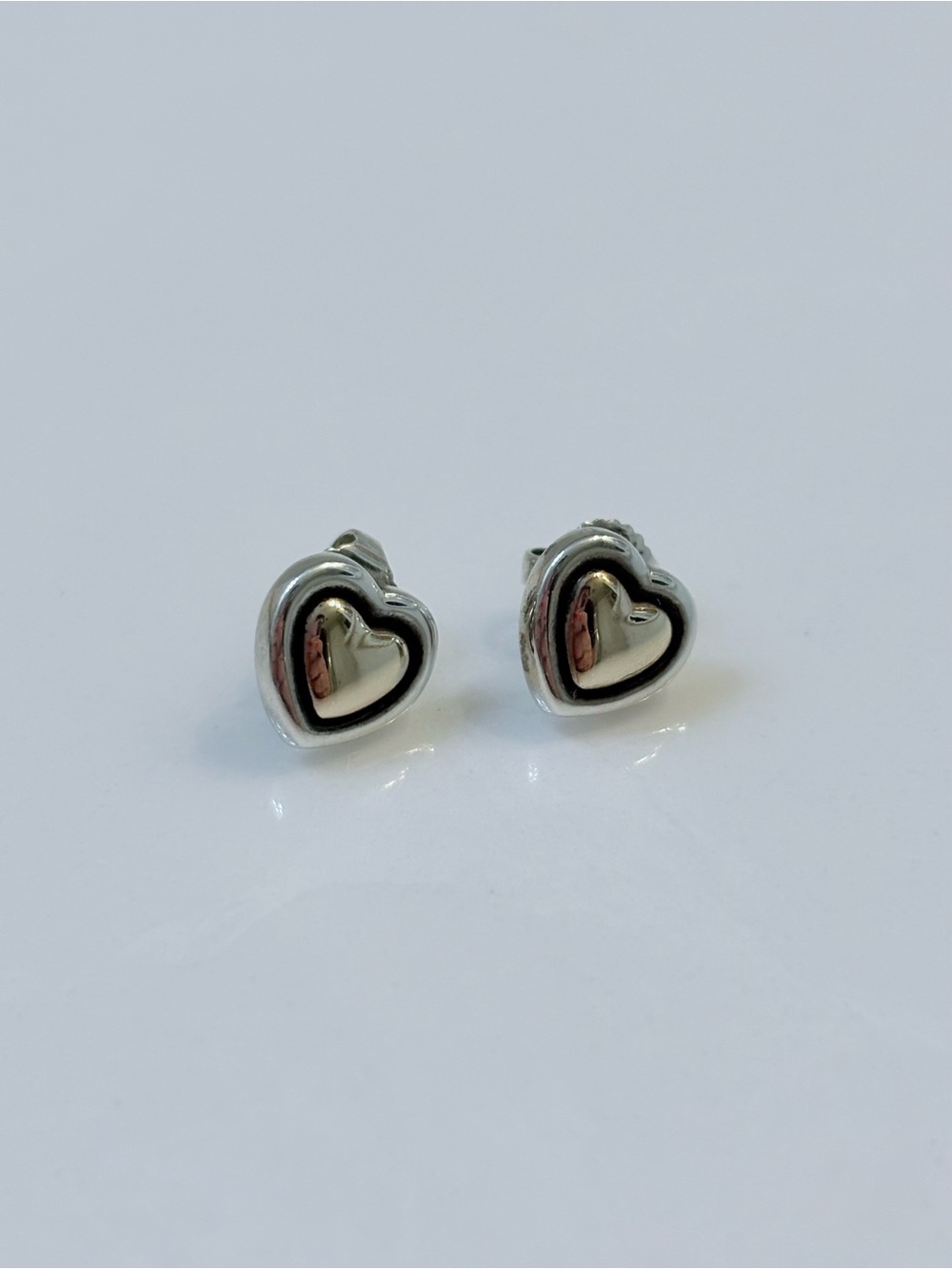 Rare! James Avery Sterling Silver and 14k Gold Heart Stud Earrings—retired